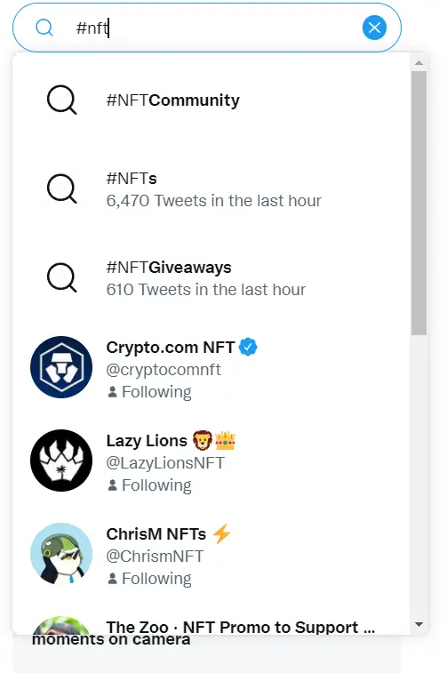NFT hashtags on Twitter