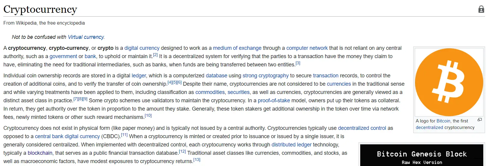 Cryptocurrency definition: Wikipedia