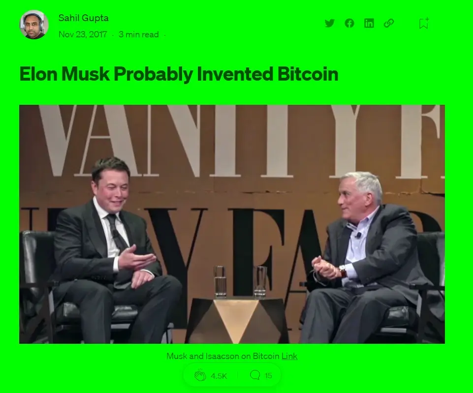 Elon Musk Probably Invented Bitcoin via Hacker Noon on Medium