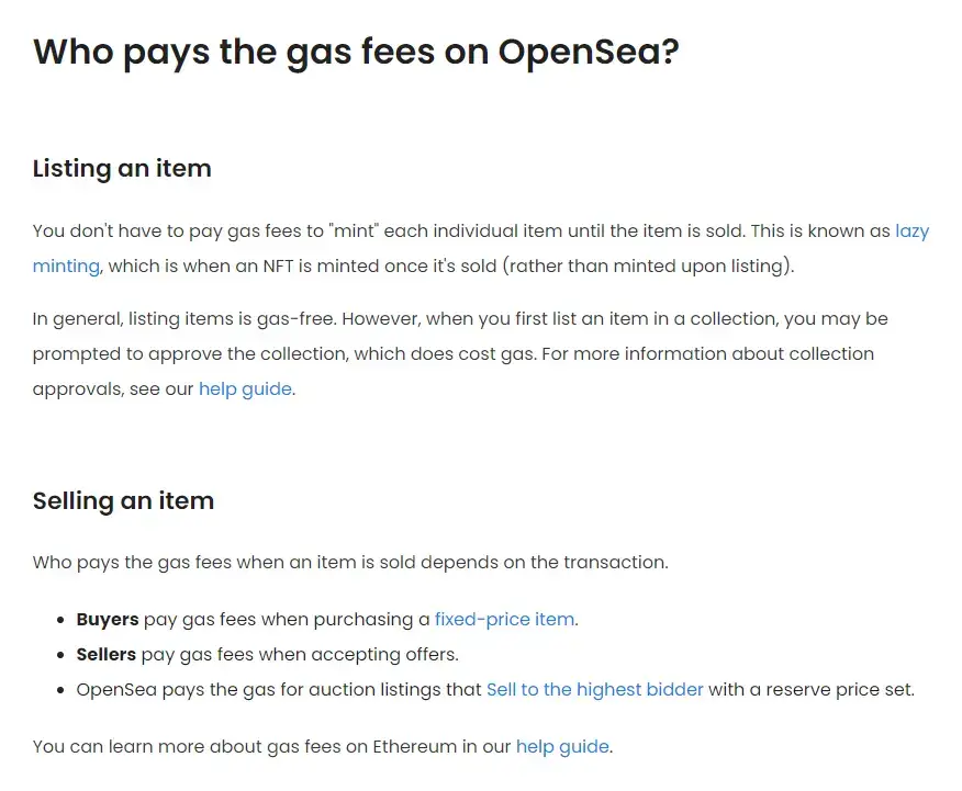 Who pays the gas fees on OpenSea?