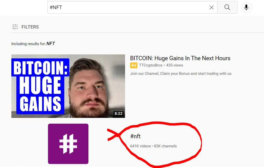 NFT hashtags YouTube