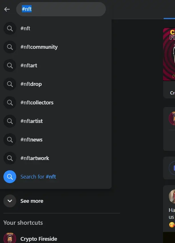 NFT hashtags on Facebook
