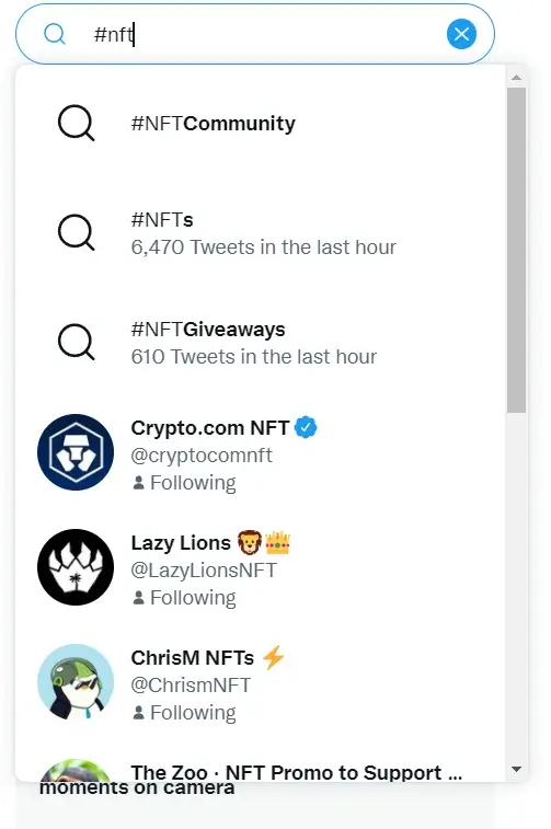 NFT Hashtags on Twitter