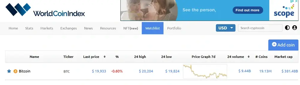 WorldCoinIndex Watchlist result