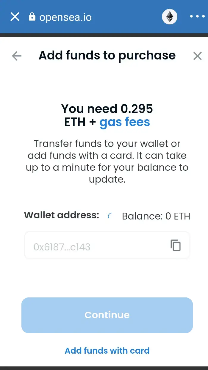 OpenSea add funds if required