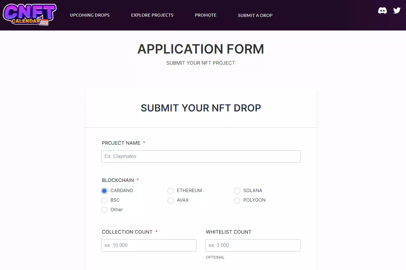 CNFT Calendar application form