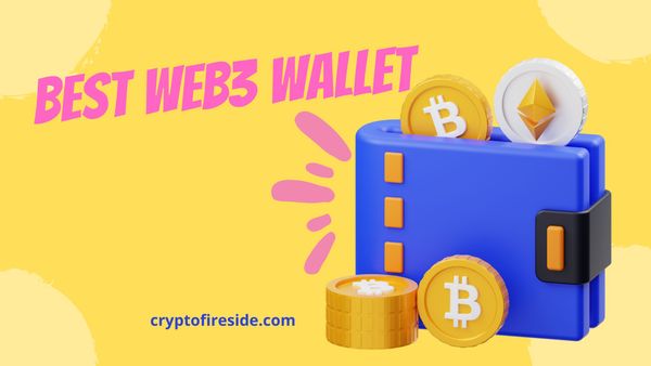 Yellow background, with a digital wallet, Bitcoin and Ethereum and the words "Best Web3 Wallet".